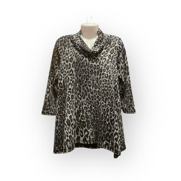 Ruby Rd. Womens Blk/Silver Animal Print Textured Knit Cowl Neck Pullover Size S - Picture 1 of 10